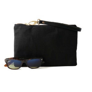 Black Clutch Bag, Wristlet in Black Linen, Little Black Bag image 5