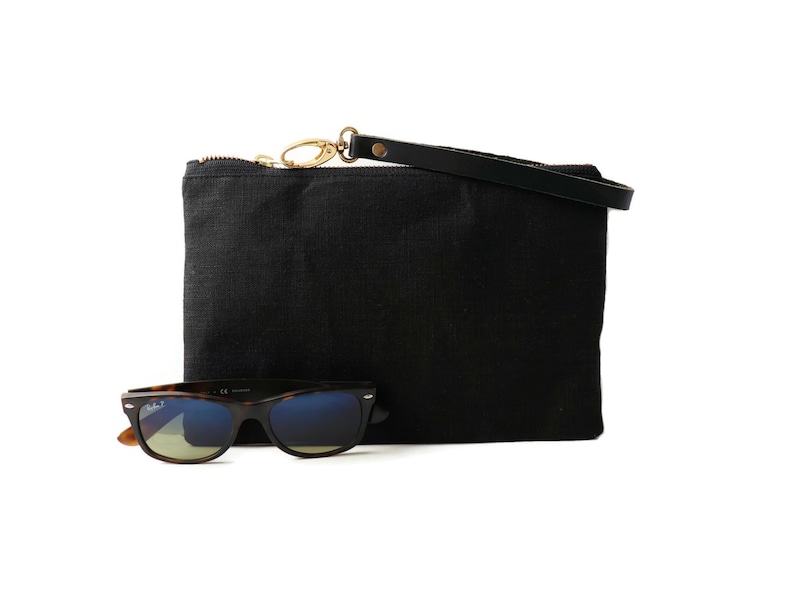 Black Clutch Bag, Wristlet in Black Linen, Little Black Bag image 5