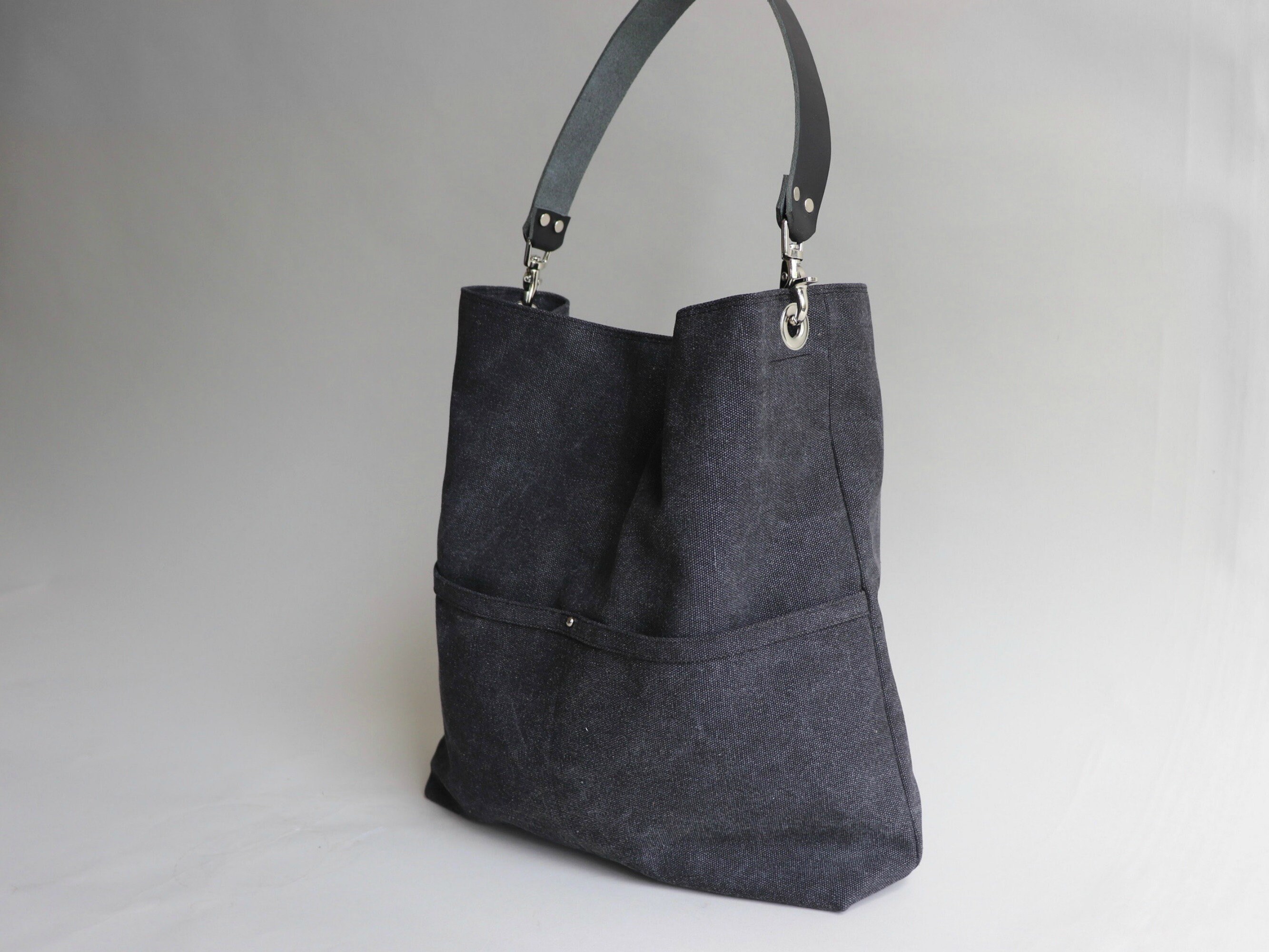 Hobo Tote Bag in Charcoal Gray Distressed Canvas Etsy