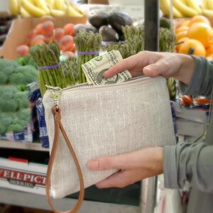 Clutch Bag in Natural Linen, Simple Linen Wristlet image 10