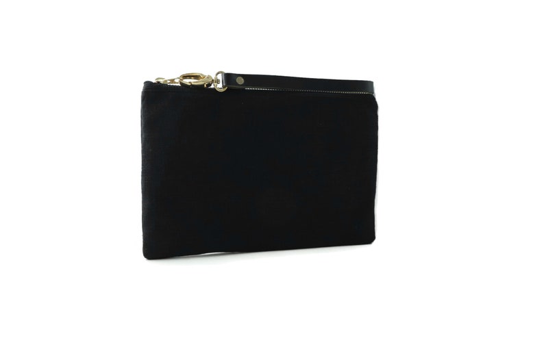 Black Clutch Bag, Wristlet in Black Linen, Little Black Bag image 7