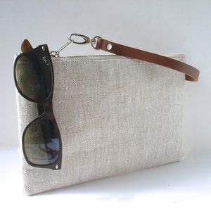 Clutch Bag in Natural Linen, Simple Linen Wristlet image 6