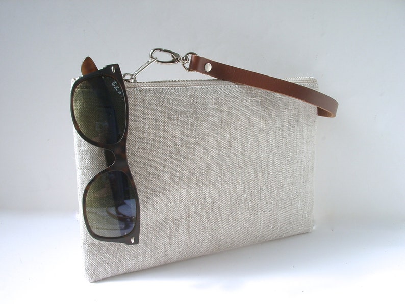 Clutch Bag in Natural Linen, Simple Linen Wristlet image 6