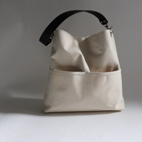 Hobo Shoulder Bag, Natural Canvas Bucket Bag, Simple Casual Tote