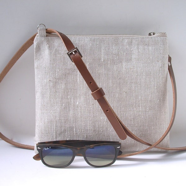 CrossBody Bag,  Casual Linen Purse, Vacation Bag, Zippered Cross Body Bag