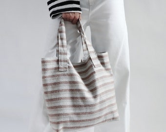 Beach Bag, Striped Woven Tote