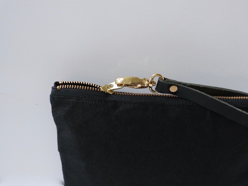 Black Clutch Bag, Wristlet in Black Linen, Little Black Bag image 3