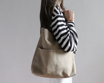 Large Canvas Tote Bag, Casual Hobo Purse, Slouchy Bag
