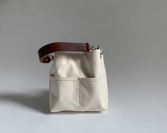 Mini Bucket Bag, Small Crossbody Bag in Natural Canvas