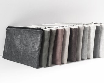 Small Linen Zipper Pouch: Mini Clutch Bag