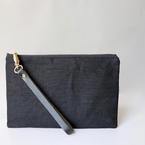 Black Clutch Bag, Wristlet in Black Linen, Little Black Bag image 4