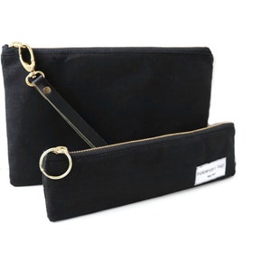 Black Clutch Bag, Wristlet in Black Linen, Little Black Bag image 8