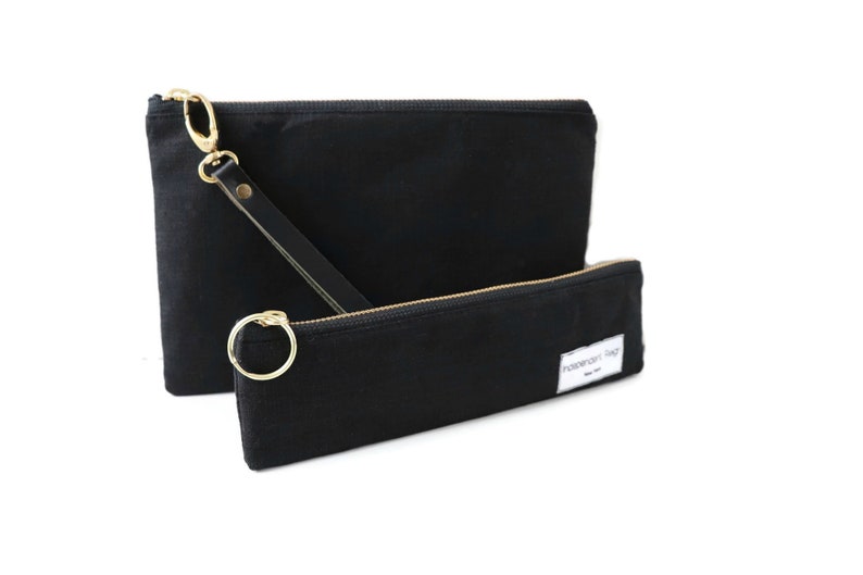 Black Clutch Bag, Wristlet in Black Linen, Little Black Bag image 8