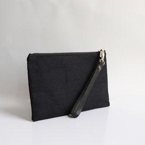 Black Clutch Bag, Wristlet in Black Linen, Little Black Bag image 1