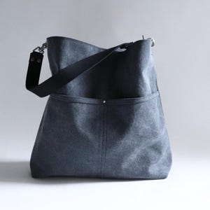 Large Canvas Hobo Bag: Dark Charcoal Crossbody Tote, Bucket Bag