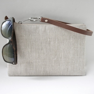 Wristlet, Simple Clutch Bag in Natural Linen