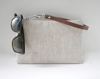 Wristlet, Simple Clutch Bag in Natural Linen