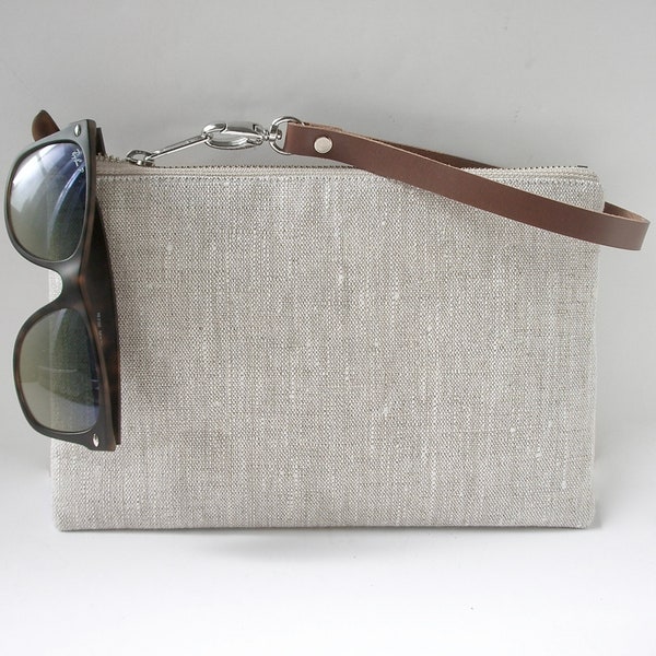 Wristlet, Simple Clutch Bag in Natural Linen
