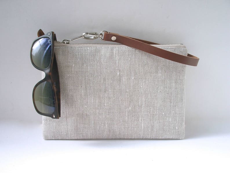 Wristlet, Clutch Bag, Natural Linen Wristlet, Minimalist Clutch image 4