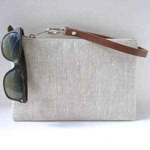 Clutch Bag in Natural Linen, Simple Linen Wristlet image 2