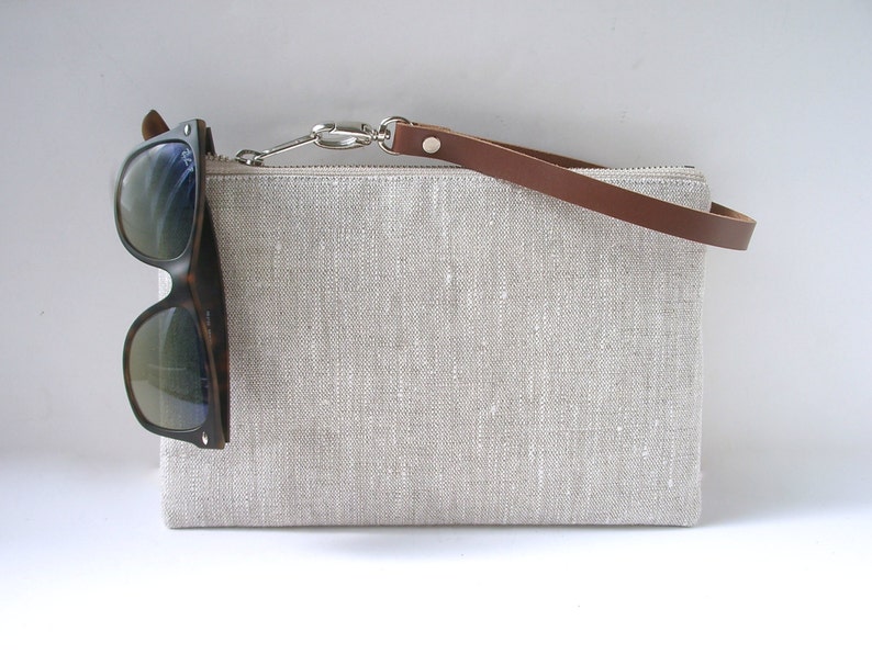 Clutch Bag in Natural Linen, Simple Linen Wristlet image 2