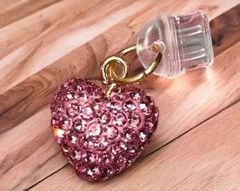 Charm para Kindle con forma de corazón de diamantes de imitación - Charm para teléfono - Charm para USB - Charm para llavero mini - Tapón antipolvo - Merchandising de libros - Smartphone, Accesorios para celulares