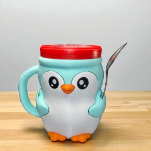 Penguin Ice Cream Pint Mug Holder w/ 2 Spoons Holders and Handle | 3D Printed Reusable Ice Cream Cozy