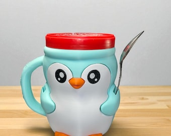 Penguin Ice Cream Pint Mug Holder w/ 2 Spoons Holders and Handle | 3D Printed Reusable Ice Cream Cozy