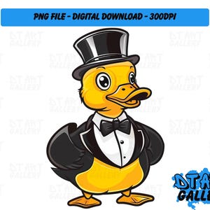 Schattige eend heer met hoge hoed thema clipart-digitale download-hoge kwaliteit png-bestand-perfect voor T-shirts, stickers, mokken en meer
