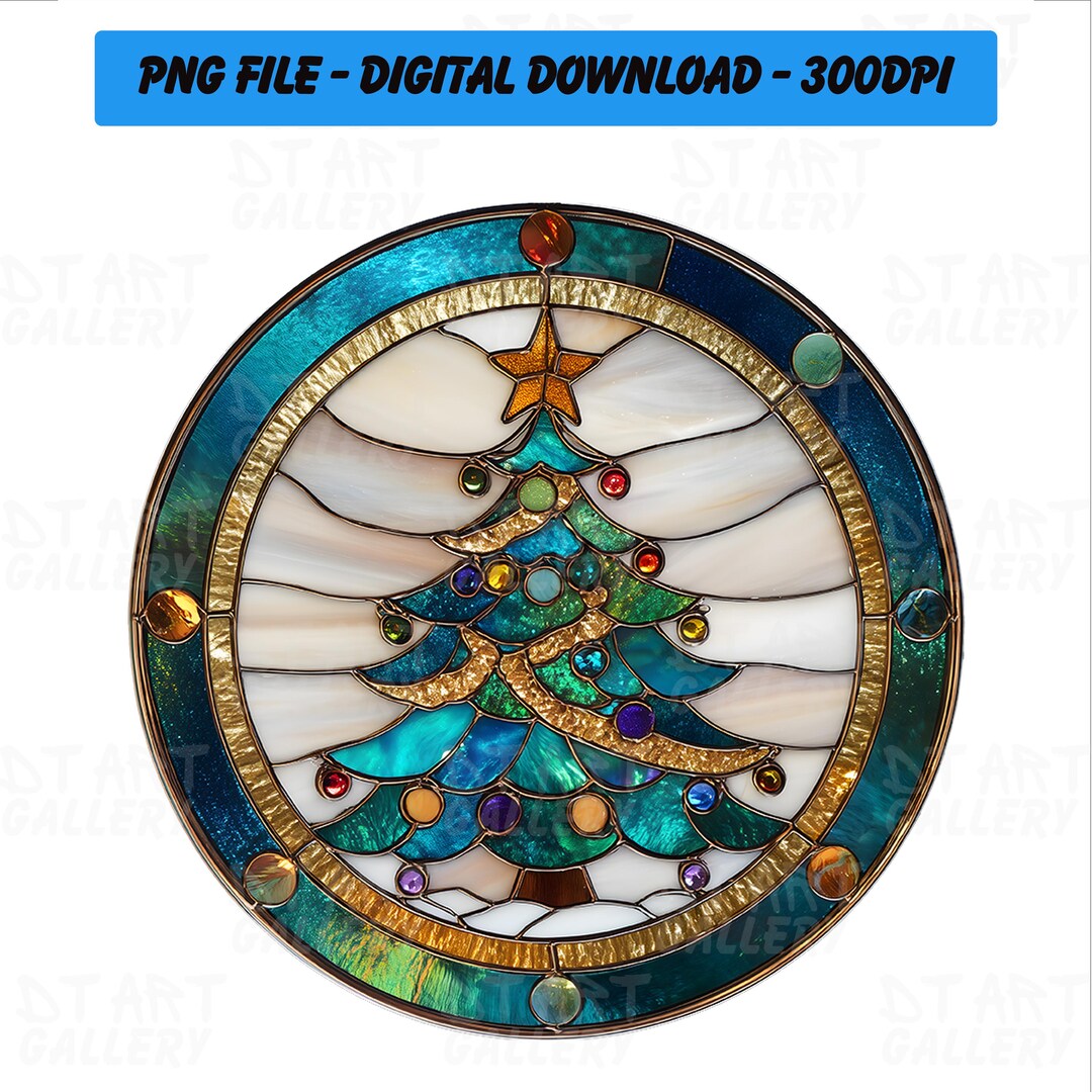 Stained Glass Christmas Tree Suncatcher Wall Art - Vintage Holiday ...
