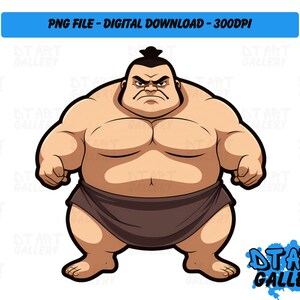 May include: Cartoon illustration of a large, muscular, bare-chested man with a serious expression. He is wearing a brown loincloth and has a topknot.