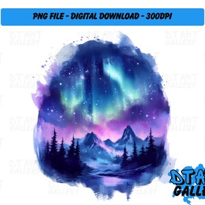 Northern Lights Landscape Watercolour Style Clipart - Digital Download - High Quality PNG File - Perfect for T-shirts, Stickers, Mugs & More