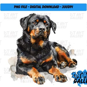 Cute Rottweiler Dog Watercolour Style Clipart - Digital Download - High Quality PNG File - Perfect for T-shirts, Stickers, Mugs & More
