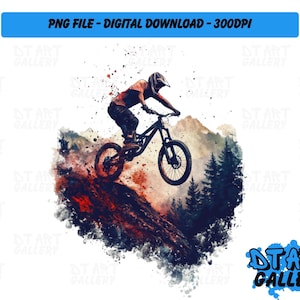 Mountainbiker Aquarell Stil Clipart - Digital Download - Hochwertige PNG Datei - Perfekt für T-shirts, Aufkleber, Tassen und mehr
