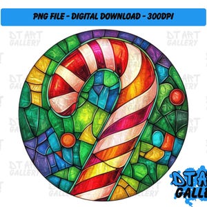 Bastão de doces de Natal em vidro colorido redondo - Download digital - Arquivo PNG de alta qualidade - Perfeito para camisetas, adesivos, canecas e muito mais