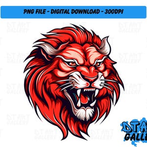 Clipart a tema animale leone rosso arrabbiato - Download digitale - File PNG di alta qualità - Perfetto per magliette, adesivi, tazze e altro