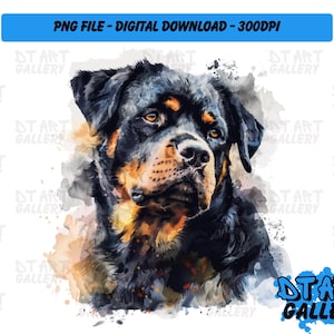 Rottweiler Dog Head Watercolour Style Clipart - Digital Download - High Quality PNG File - Perfect for T-shirts, Stickers, Mugs & More