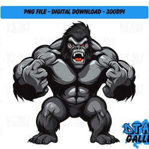 Angry Gorilla Ape Animal Themed Clipart - Digital Download - High Quality PNG File - Perfect for T-shirts, Stickers, Mugs & More