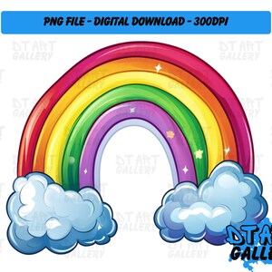 Clipart de temática caprichosa de arcoíris y nubes - Descarga digital - Archivo PNG de alta calidad - Perfecto para camisetas, calcomanías, tazas y más