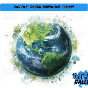 Planet Earth Globe Planet aquarel stijl clipart-digitale download-hoge kwaliteit png-bestand-perfect voor T-shirts, stickers, mokken en meer