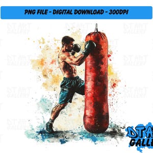 Saco de boxeo en acuarela, clipart - Descarga digital - Archivo PNG de alta calidad - Perfecto para camisetas, calcomanías, tazas y más