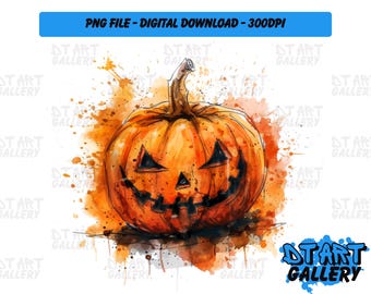 Spooky Pumpkin Halloween Watercolour Style Clipart - Digital Download - High Quality PNG File - Perfect for T-shirts, Stickers, Mugs & More