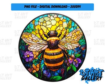 Bumble Bee Insect Round Stained Glass Clipart - Digital Download - High Quality PNG File - Perfect for T-shirts, Stickers, Mugs & More