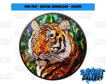 カラフルな虎のステンドグラス昇華、フェイクステンドグラスPNG、DIY