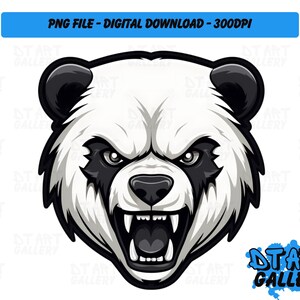 Clipart a tema animale con testa di panda arrabbiato - Download digitale - File PNG di alta qualità - Perfetto per magliette, adesivi, tazze e altro