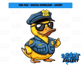 Lindo pato policía oficial de policía tema clipart - Descarga digital - Archivo PNG de alta calidad - Perfecto para camisetas, calcomanías, tazas y más