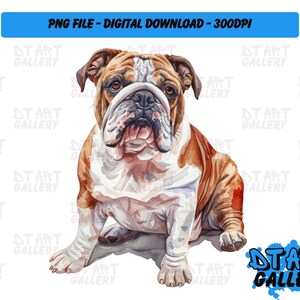 British Bulldog Puppy Watercolour Style Clipart - Digital Download - High Quality PNG File - Perfect for T-shirts, Stickers, Mugs & More