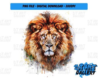 Lion Big Cat Watercolour Style Clipart - Digital Download - High Quality PNG File - Perfect for T-shirts, Stickers, Mugs, Wall Art & More