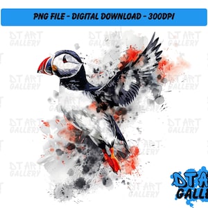 Macareux moine oiseau Style aquarelle Clipart - téléchargement numérique - fichier PNG de haute qualité - parfait pour les T-shirts, autocollants, tasses et plus