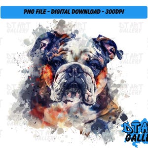 British Bulldog Head Watercolour Style Clipart - Digital Download - High Quality PNG File - Perfect for T-shirts, Stickers, Mugs & More